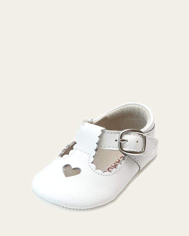 Girl's Rosale Heart Cutout Leather Mary Jane Crib Shoes, Baby